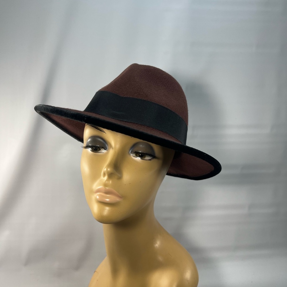 Vintage Wide Brim Fedora, 100% Wool, Made In USA Brown/Black Kathryn Hat